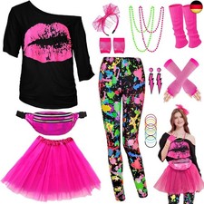  80er 90er Jahre Outfit Leggings Bunte Damen, Neon Kleidung Bauchtasche TuTu 