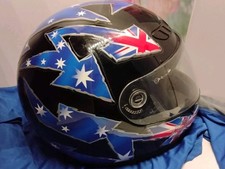 Motorradhelm Mofahelm Schutzhelm Schwarz Blau Rot Weiß FLM Motiv: Australien 