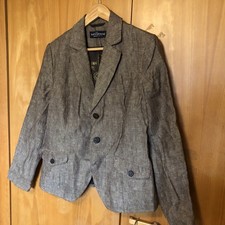 Grauer Damen Blazer Gr 38 100% Leinen Sakko Business Jacke Leinenblazer 