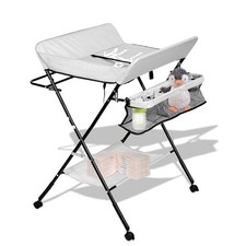 Baby Wickeltisch Unterlage Bett mit 4 Rollen Wickelkommode Trennfach Klappbar