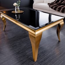 Eleganter Couchtisch MODERN BAROCK 100cm schwarz Opalglas goldene Beine Tisch