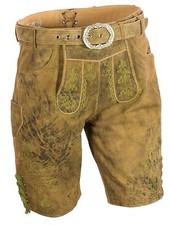 kurze Lederhose Trachtenlederhose Latz  Gürtel Plattlerhose grün bestickt 