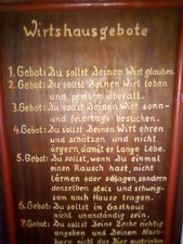 Holztafel, Schild, Handbemalt, Wirtshausgebote, Kneipe, Wirtschaft, Teakholz