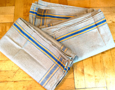 Leinen Rolltuch Mangeltuch Tafeltuch Gelb/Blaue Bordüre 3 STÜCK je 3m/89cm ALT