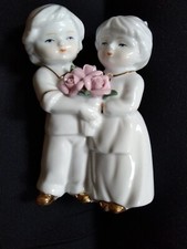 Porzellan Figuren, Statuen, Kinder mit Rosenstrauß, Neu 