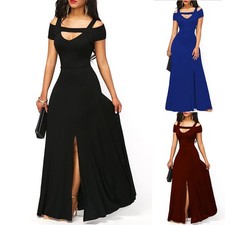 Leichtes Strech Kleid Damen elegant lang Übergröße Abschlussball Kurzarm bequ