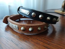 2  Hundehalsbänder, NIETEN, Halsumfang 41-48cm, Echt LEDER - unbenutzt