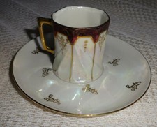 Sammeltasse mit Teller von VEB Lettin, Tasse perlmutfarben, Tasse, Unterteller