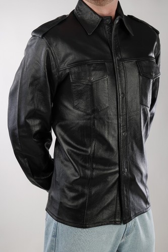 Schwarzes lederhemd hemd - schwarzes, lederhemd,