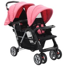 Tandem-Kinderwagen Stahl Rosa