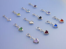 Echt 925 Silber HERZ Einhänger Charm Anhänger verschiedene Farben erhältlich