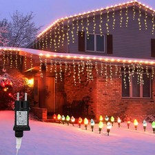 LED Eisregen Lichterkette Xmas Sternen Strip Lampion Außen Balkon Regen Lichter