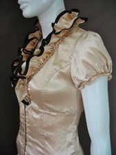 TALLY WEIJL festlich Rüschen Glamour Bluse SATIN Gold Babydoll Art Deco Vintage