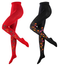 Warme Blumen Strickstrumpfhose Damen "Paradiesvogel" Winterstrumpfhose gemustert