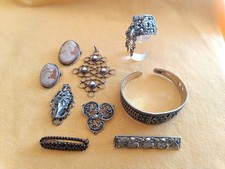 9 x Antiker Silberschmuck BAS, Gemmen, Granat, Gomina 925 Silber