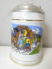 Bierkrug Glaskrug mit Zinndeckel Postkutsche Posthorn Sammelkrug Selten  0,5 l