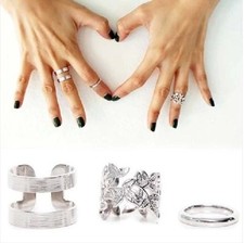 3-er Ring Set drei Ringe Gliederring Fingerring Statement silber od gold -farbig