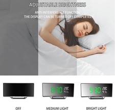 LED Alarm Clock Curved Mirror