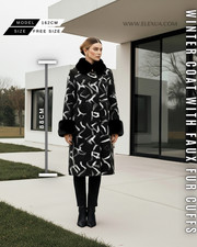 Wintermantel Damen Luxus mit Pelzkragen Muster Lässiger Kurzmantel Einheitsgröße