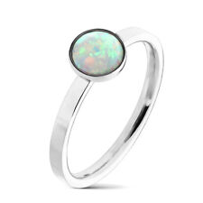 Ring Opal  Edelstahl silber  Damen  Stein Damenring Fingerring  Geschenk für Sie