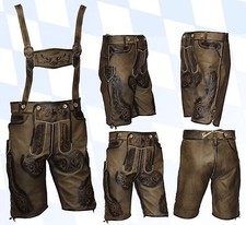 kurze Trachtenlederhose + Träger Plattlerhose Lederhose im Used-Look beige    46