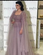 Dusty Pink Luxus Federn Abendkleider Cape Elegante Hochzeit Partykleider