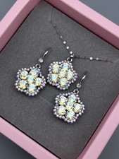 Luxus Blumen Schmuckset Silber Kette Swarovski® Kristall Damen Geschenk Neu