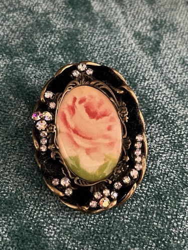 Vintage brosche porzellan rose - brosche,