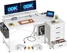 ODK Eckschreibtisch mit 4 Stoff Schubladen, 140x80cm Schreibtisch L Form Reve...