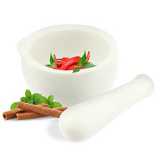 Porzellan Gewürz Kräuter Mörser Küchenmörser mit Stößel weiß 7cm rund kompakt