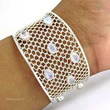 Oval Regenbogen Mondstein Stein 925 Silber Weihnachten Handgefertigt Armband