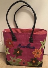 Mauritius Korb mit Zugband Lotusblume pink modern Einkaufskorb Strandkorb