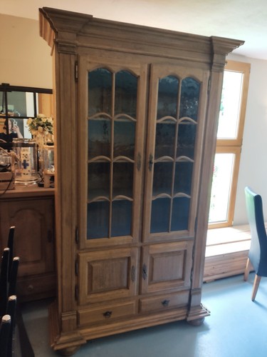 Schrank vitrine eiche massiv - schrank,