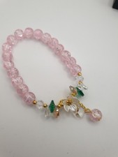 Rosa Perlen Armband Mit Floralen Motiv Edelstahl Perlen armband Modeschmuck