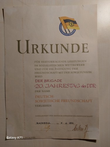 Urkunde brigade jahrestag - urkunde, "brigade