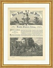 Bei Friedrich dem Großen in Sansouci Poppe Garten Park Holzstich E 3572 Gerahmt