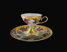 PORZELLAN PRUNK-TASSE-3tlg. WERTARBEIT - HANDARBEIT Rudolf Wächter RW Bavaria