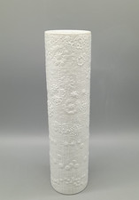 Rosenthal Martin Freyer große weiße Vase 30 cm Blütendekor Biskuitporzellan
