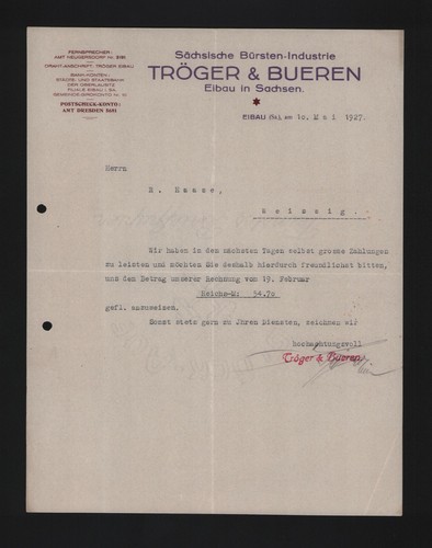 Eibau brief 1927 tröger - tröger, &