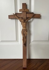 Großes Jesus Kreuz Kruzifix Holzkreuz Christuskreuz Hand Geschnitzt 60x30