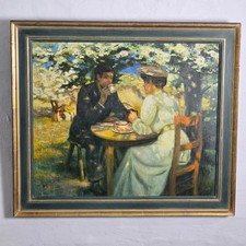 Impressionistisches Ölgemälde Paar beim Kaffeetrinken Ölbild Renoir Stil sign.