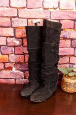 Vintage Wildleder Slouch Stiefel schwarz lang Overknees Gothic 40