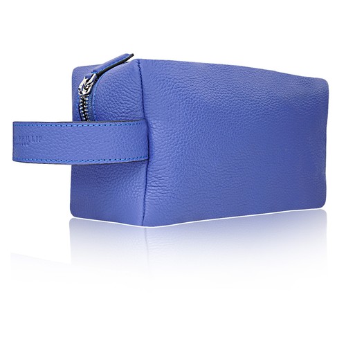 Hellblau leder kosmetiktasche - hellblau,