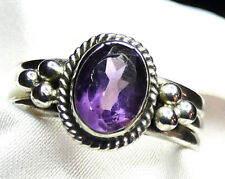 Ring 925 Silber ovaler facettierter Amethyst Edelstein breites Design NEU