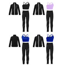 DE Mädchen 3 tlg Sportjacke + Sport BH Oberteil + Leggings Trikots Eiskunstlauf 