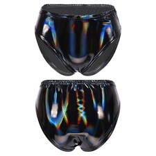 Damen Lackleder Unterhose Hohe Taille Booty Shorts Wetlook Dessous Clubwear Sexy