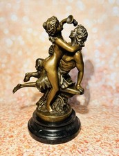 Bronzefigur Bronzestatue Bronze Skulptur Satyr und Nymphe Marmorsockel