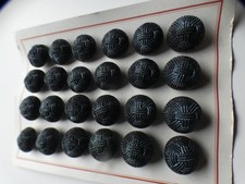 24 Stk Alte Glasknöpfe Knopfkarte Musterkarte Antik 18mm  Schwarz/bläulich schim