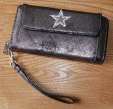 Geldbörse Langbörse Geldbeutel Portemonnaie Damen Mädchen grau silber Sterne TOP