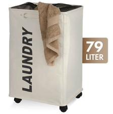 WENKO Wäsche Korb QUADRO Sammler Box Sack Sortierer Tonne Faltbar Rollen 79L Bad